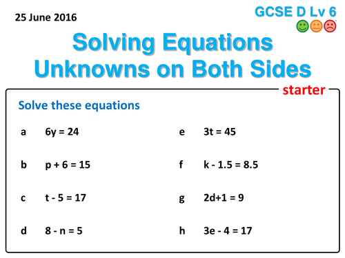 Solving Equation - Unknowns on Both Sides | Teaching Resources