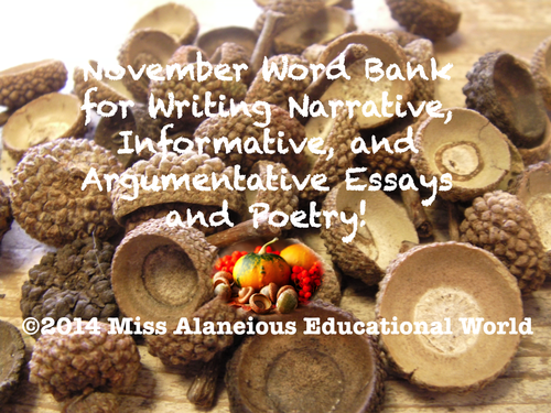 November Word Bank for Successful Writing, Poetry, and Writer's Notebook!