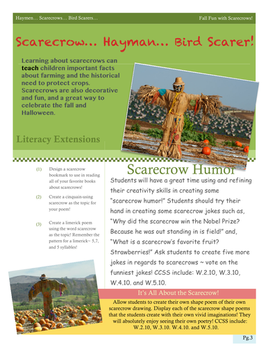 Thematic Unit: Scarecrows, Hayman, and Bird Scarers!