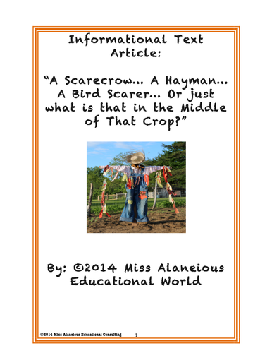 Informational Text: Scarecrows and Haymen ~ Who is Guarding the Crops?