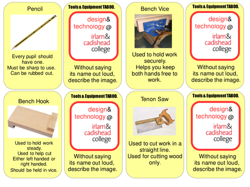 KS3 Woodwork Tools &amp; Equipment Taboo Cards Teaching ...