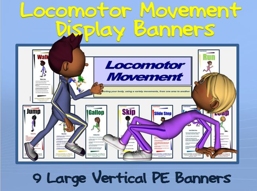 Locomotor Movement Display Banners: 9 Large Vertical PE Banners
