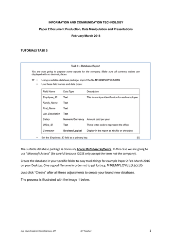 IGCSE ICT Paper2-Feb-Mar 2016 Task 3 Database