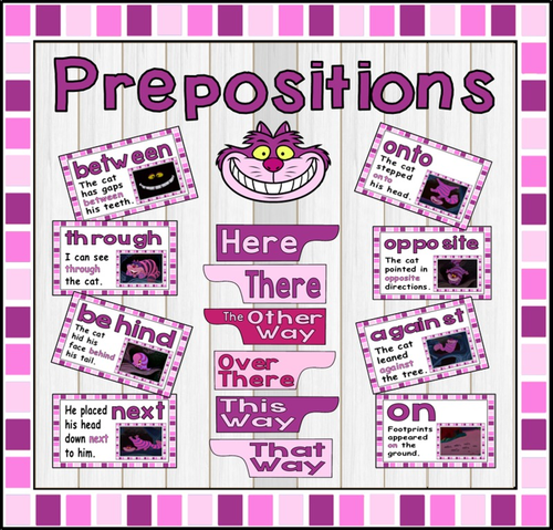 PREPOSITIONS POSTERS TEACHING RESOURCES EYFS KS1 CHESHIRE CAT ALICE IN WONDERLAND