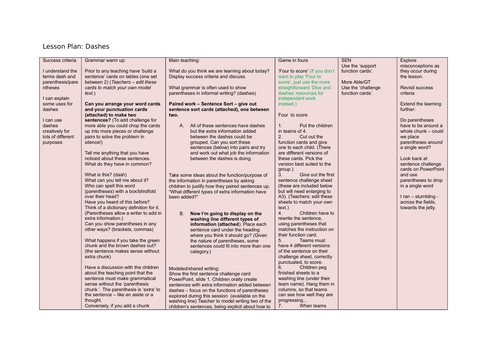 parentheses, dashes, fully planned and resourced lesson, brackets, semi-colons, games, US version