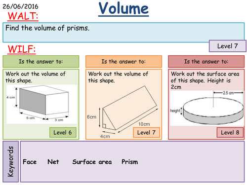 maths ks3 surface area and volume of prisms teaching resources