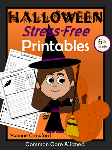 Halloween NO PREP Printables - Sixth Grade Common Core Math and Literacy