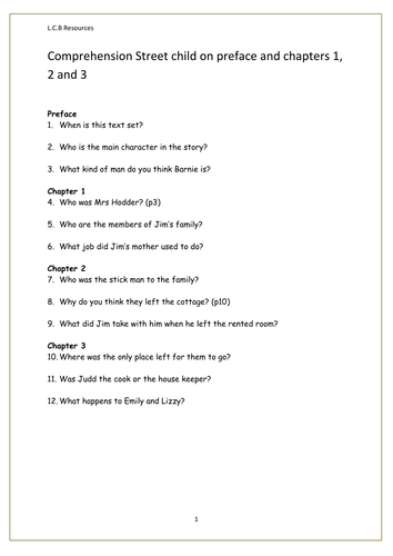 Comprehension Questions on Street Child by Berlie Doherty