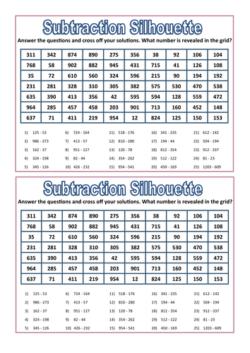 Addition and Subtraction Silhouette Sheets