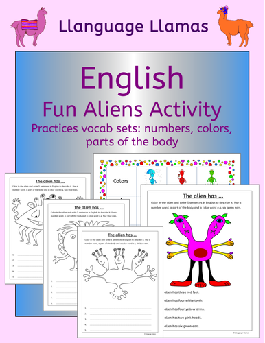 English Numbers, Colors, Parts of the Body - Fun Aliens Activity