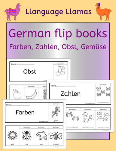 German colors, numbers, fruit, vegetables - fun flipbooks to color and assemble