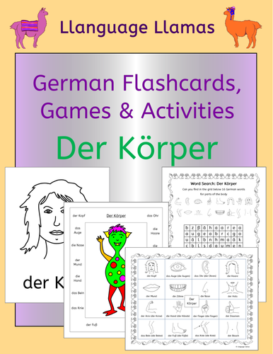 German Parts of the Body Vocabulary Activities, Games and Puzzles