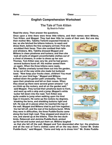 English Comprehension Worksheet