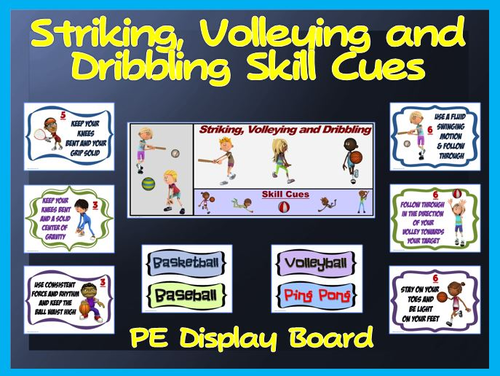 Striking, Volleying and Dribbling Skill Cues- PE Display Board