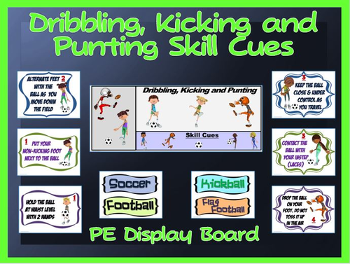 Dribbling, Kicking and Punting Skill Cues- PE Display Board