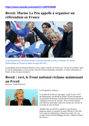 Brexit: Marine Le Pen appelle à organiser un référendum en France