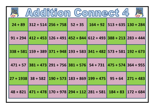 Addition and Subtraction Connect 4 Activities