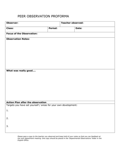 Peer Observation Form - to encourage the sharing of good practise across your department