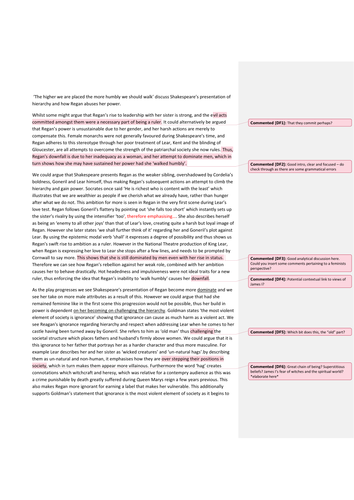 King Lear: student exemplar response to the character of Regan