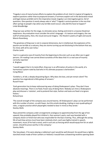 King Lear: A collection of critical quotes to use for discussion when teaching the play