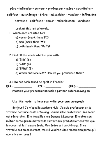 Expo 2 Rouge Les metiers / Jobs - trio of worksheets