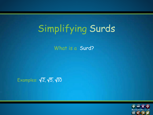 Simplifying Surds Animated PowerPoint  - GCSE