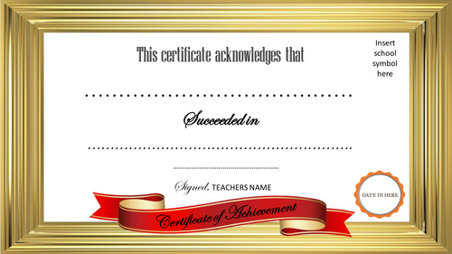 Certificate of Achievement to award success