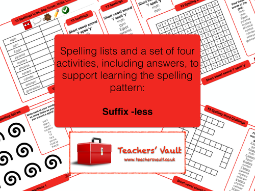 Y3 Spelling Activities Pack - Suffix ~less