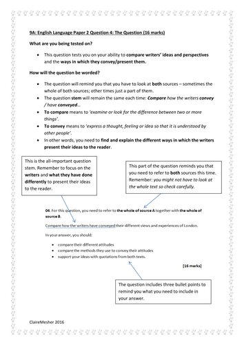 New Aqa Gcse English Language Revision Paper 2 Question 4 Teaching Resources