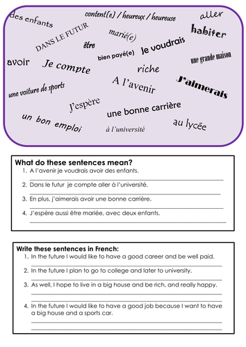 Future plans vocab and sentence building exercises 