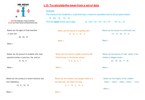 Mean average worksheet