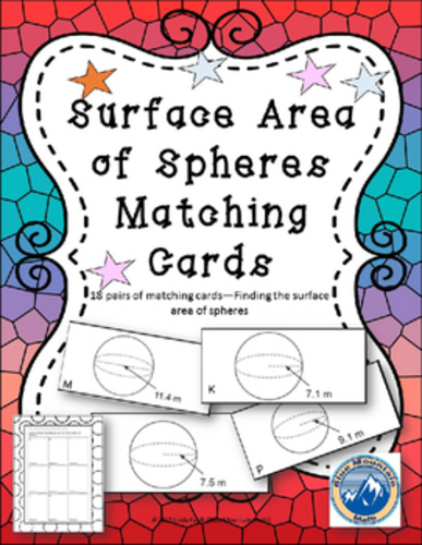 Surface Area of Spheres Matching Card Set