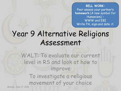 Alternative Religions Assessment Lesson
