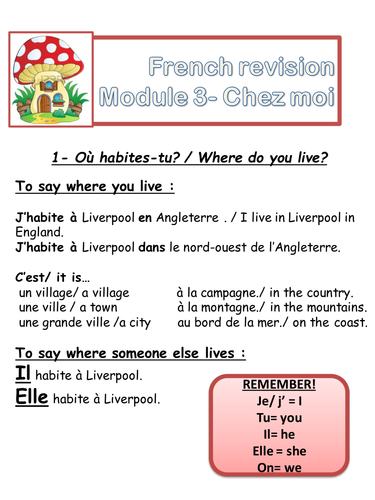 Y7 Expo1, Module 3, Chez moi, revision. 