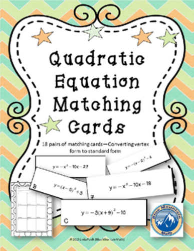 Quadratic Equation Forms Matching Card Set
