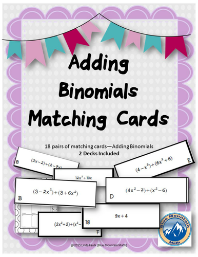 Adding Binomials Matching Cards--2 decks included