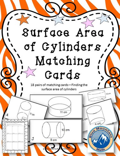 Surface Area of Cylinders Matching Card Set