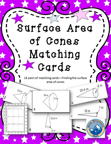 Surface Area of Cones Matching Card Set