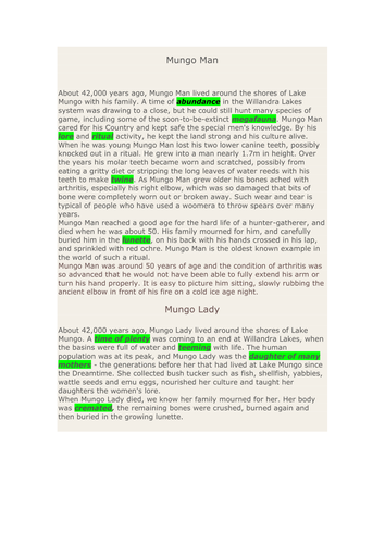 Mungo man and lady - Comprehension activity