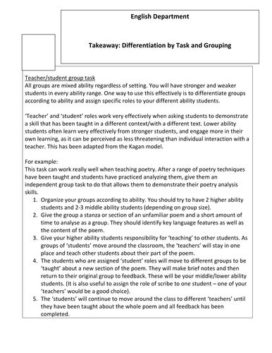 Teaching and Learning: English Takeaways on Differentiation