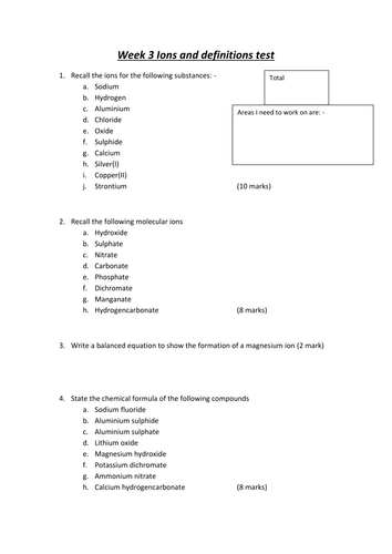 Ions and definitions tests