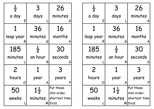 Comparing different units of time (ordering activity)