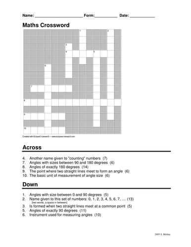 measurement/geometry Maths Crossword