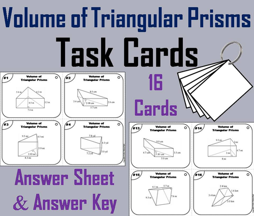 Volume of Triangular Prisms Task Cards