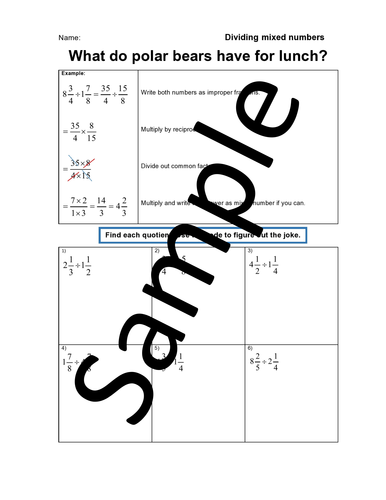 Dividing Mixed Numbers - Joke Worksheet