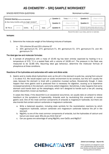 AS Chemistry - Mixed SRQ Worksheet - ChemCatalyst