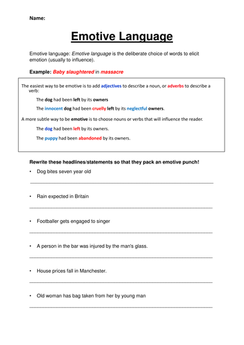 Emotive Language Worksheet