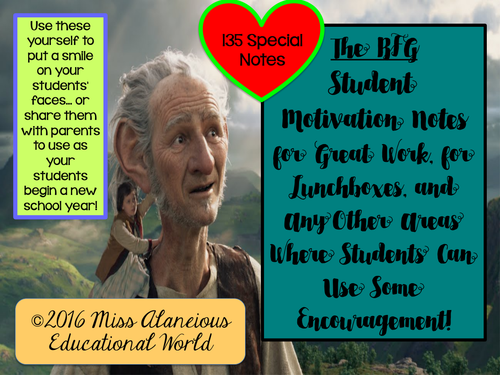 Back-to-School: Student Motivation Notes ~ Themed "The BFG"