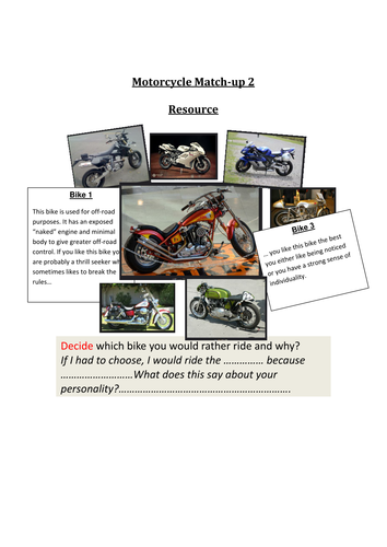 Motorcycle Match-up Activity Pack