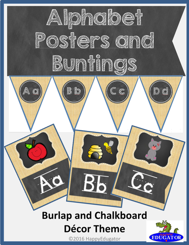 Alphabet Posters and Buntings - Burlap and Chalkboard 